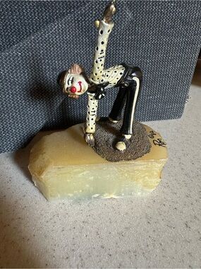 Hand-Painted Clown Figurine by Ron Lee. Signed.  Clown stretching exercising